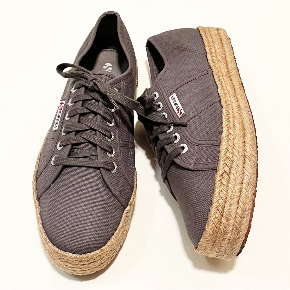 Superga Gray Canvas Espadrille-Style Sneakers